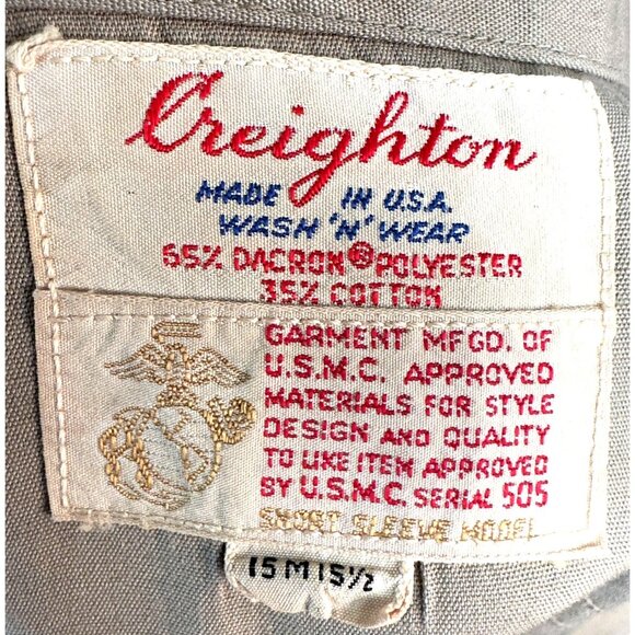 Vintage Creighton USMC Short Sleeve Beige Mens Shirt 15M 15 1/2 - Picture 3 of 5